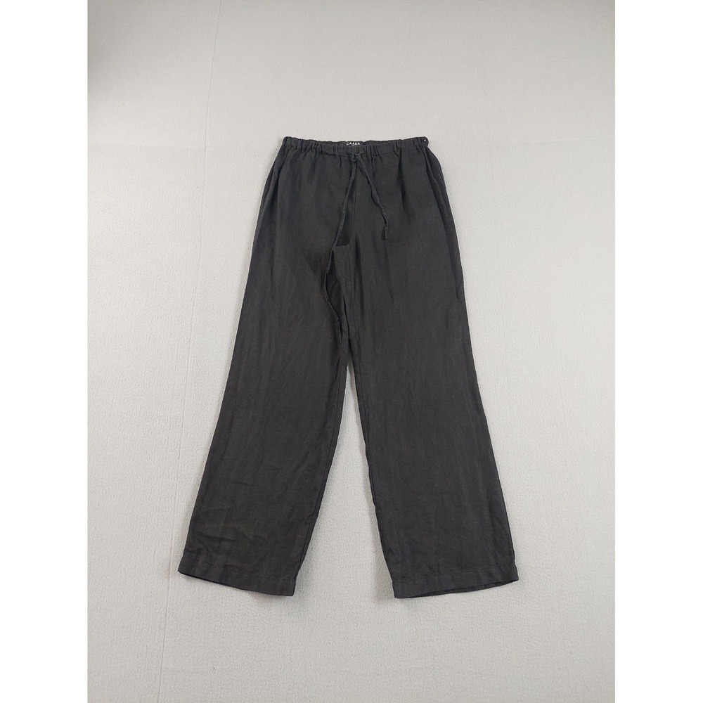 Caara Women Pant S Charcoal 100% Linen Wide Leg Drawstring Waist Summer Beach